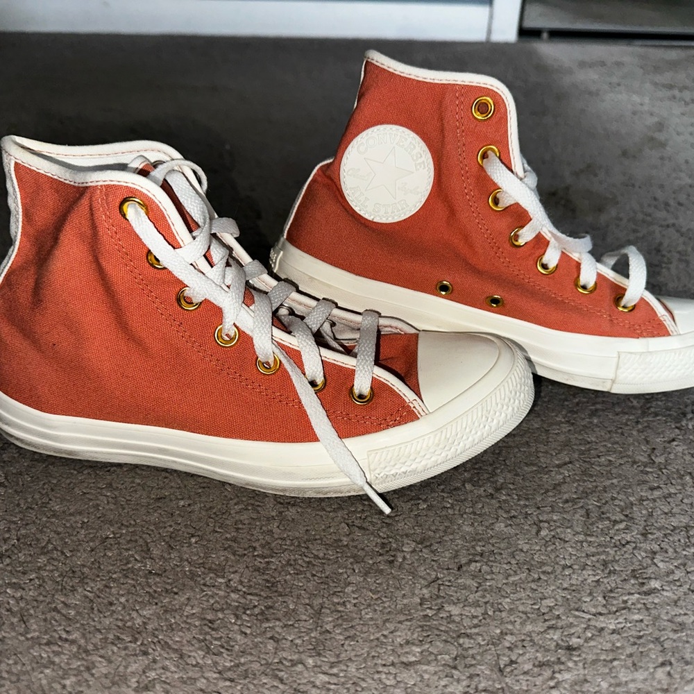 Converse High-Top Sneakers in Orange and White